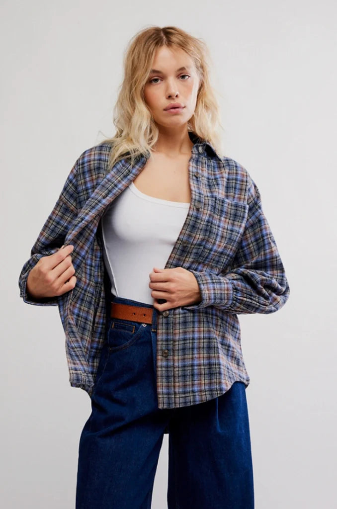 ASHLEY PLAID SHIRT in BLUE COMBO - KRISTA