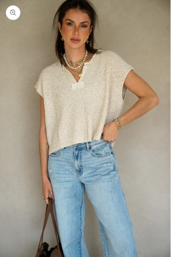 PATCH SLEEVELESS SWEATER- OATMEAL