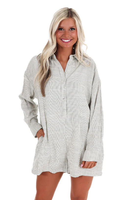 STRIPED LINEN BUTTON DOWN ROMPER
