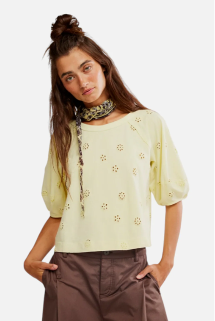 JESSIE EYELET TEE - LEMON WATER