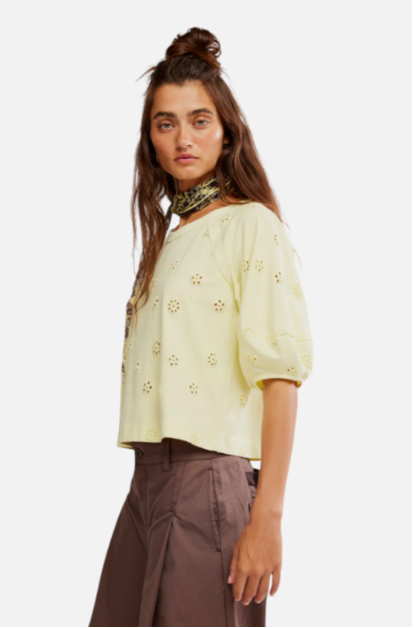 JESSIE EYELET TEE - LEMON WATER