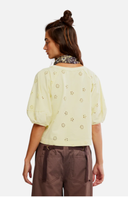 JESSIE EYELET TEE - LEMON WATER