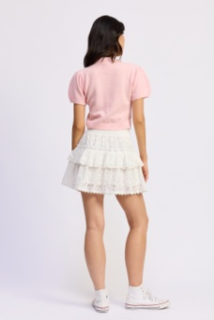 PUFF SLEEVE CROPPED KNIT CARDI WITH NOVELTY BUTTONS