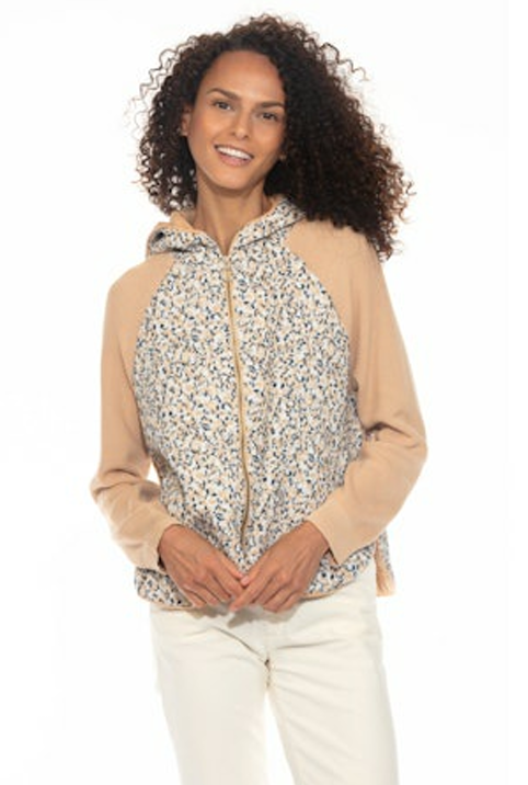 ABSTRACT FLORAL JAQUARD MIX ZIP JKT