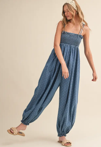 Polka Dot Printed Shapeless Silhouette Jumpsuit
