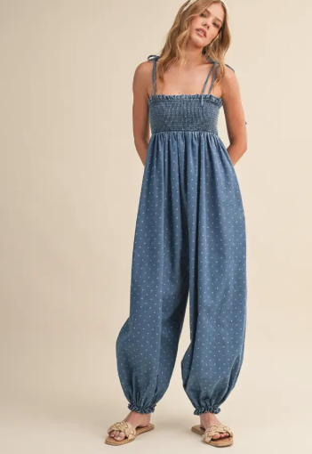Polka Dot Printed Shapeless Silhouette Jumpsuit