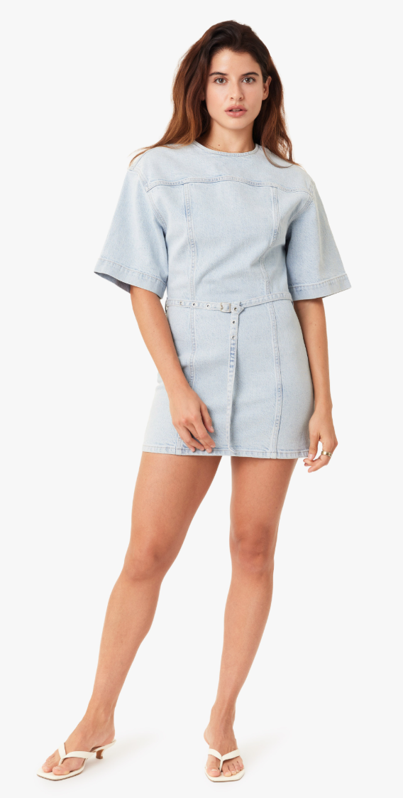SHORT SLEEVE BELTED MINI DRESS