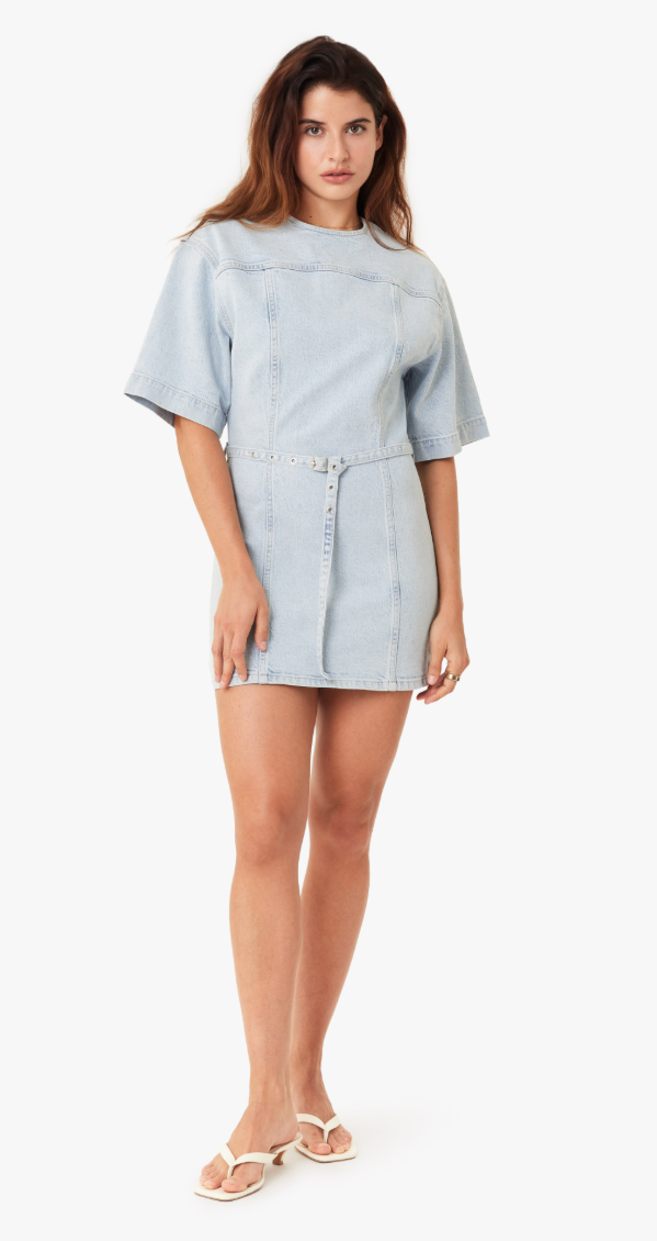 SHORT SLEEVE BELTED MINI DRESS