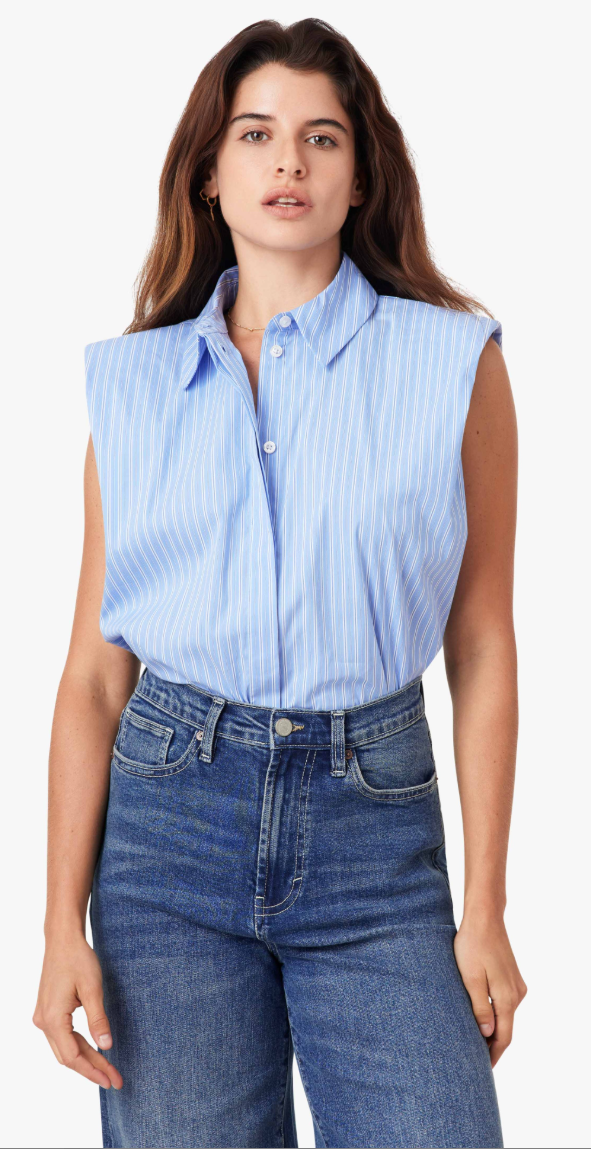 HABITUAL Sleeveless Shoulder Pad Shirt - Blue Button-Down Muscle Tee