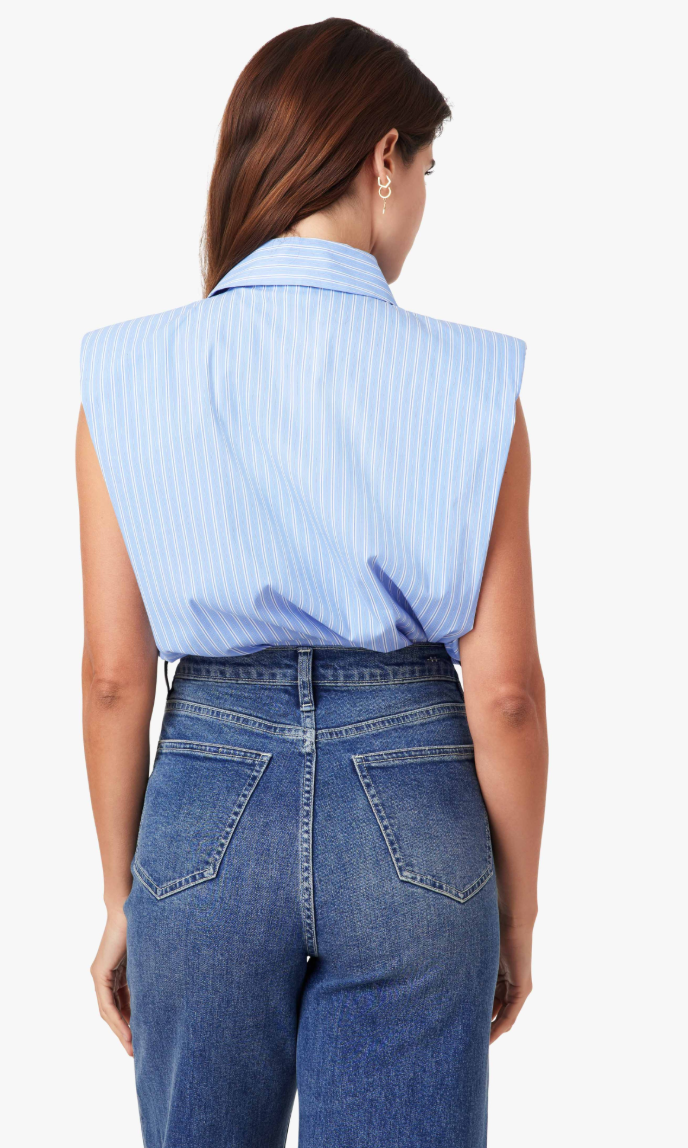 HABITUAL Sleeveless Shoulder Pad Shirt - Blue Button-Down Muscle Tee