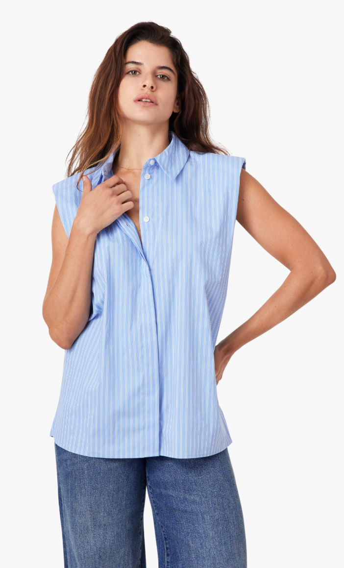 HABITUAL Sleeveless Shoulder Pad Shirt - Blue Button-Down Muscle Tee