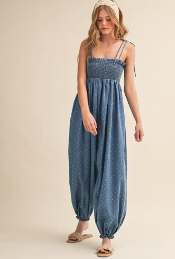 Polka Dot Printed Shapeless Silhouette Jumpsuit