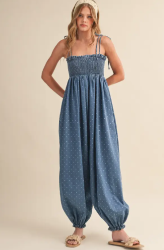 Polka Dot Printed Shapeless Silhouette Jumpsuit