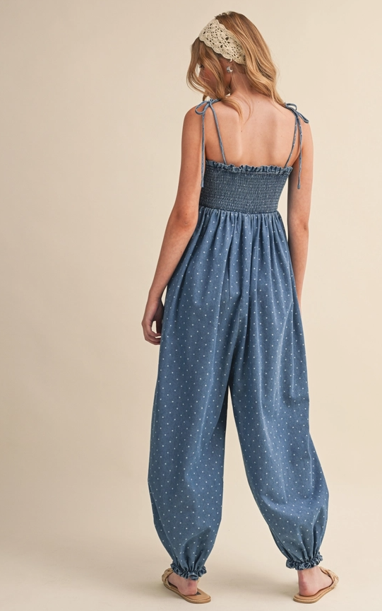 Polka Dot Printed Shapeless Silhouette Jumpsuit