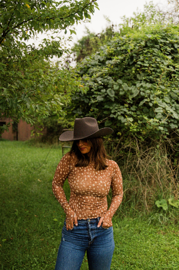 Abstract Polka Dot Mesh Mock-Neck