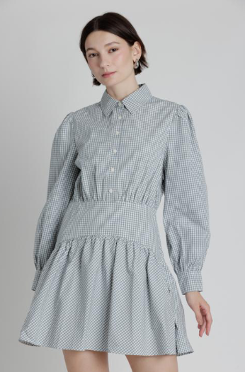 Basque Waist Gingham Shirt Dress