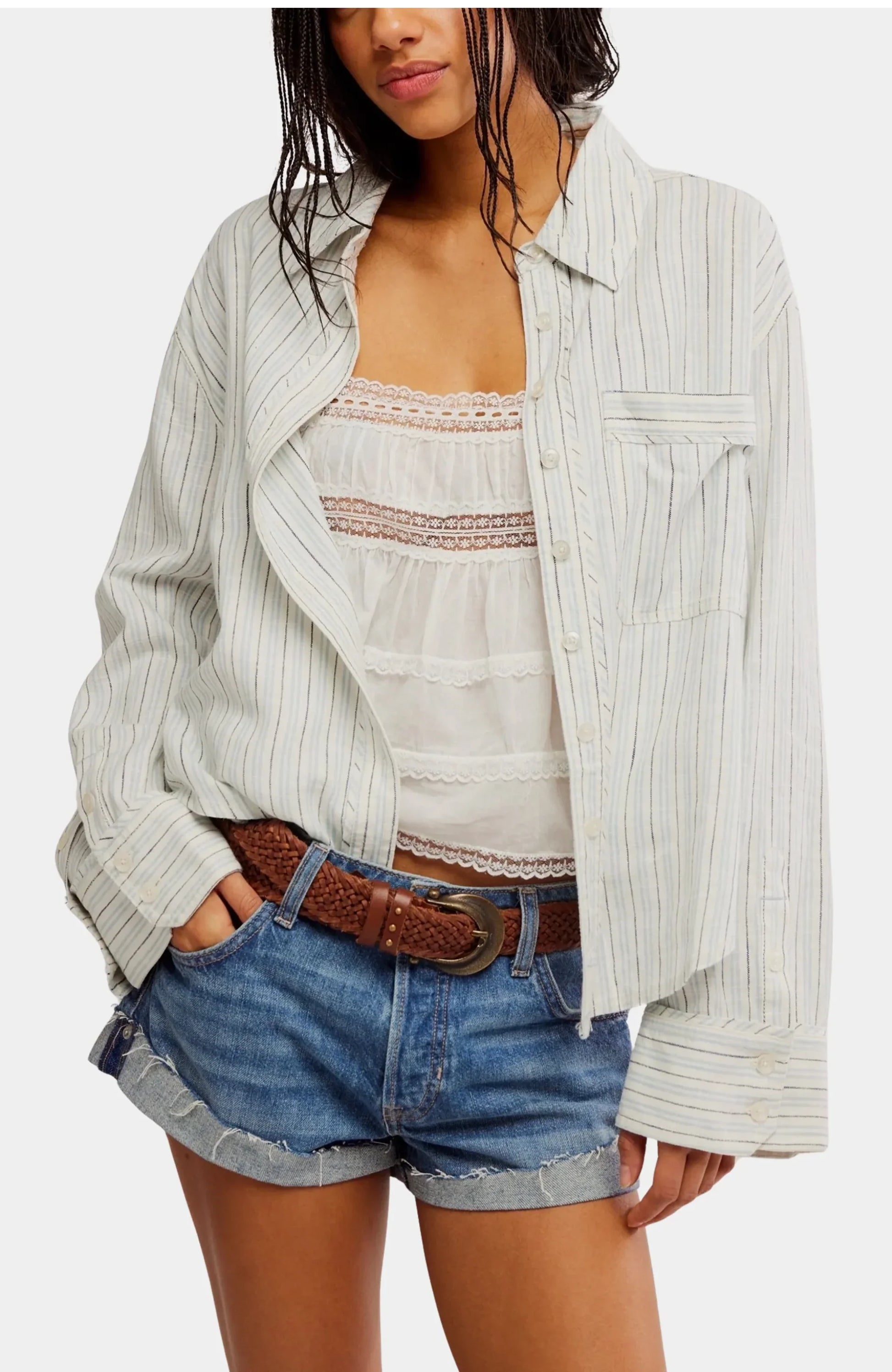 Laurel Striped Linen Button Down Top
