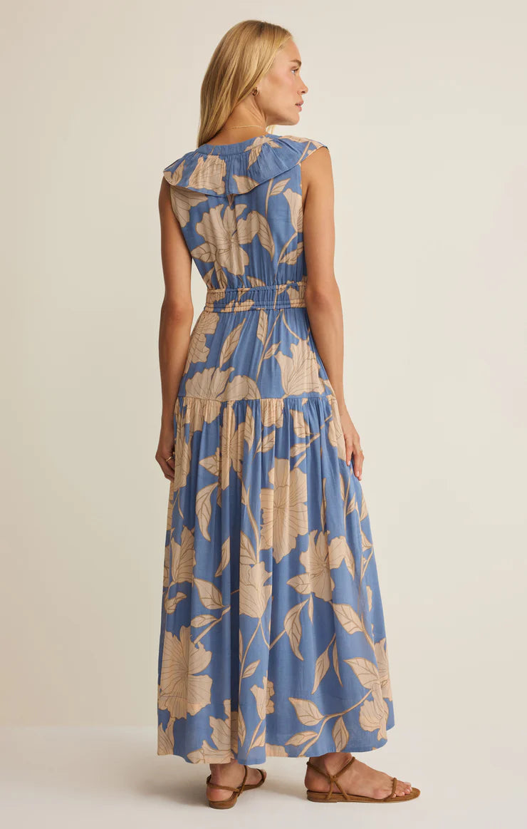 Z Supply Malene Bloom Floral Maxi Dress - Lake Blue V-Neck Summer Dress