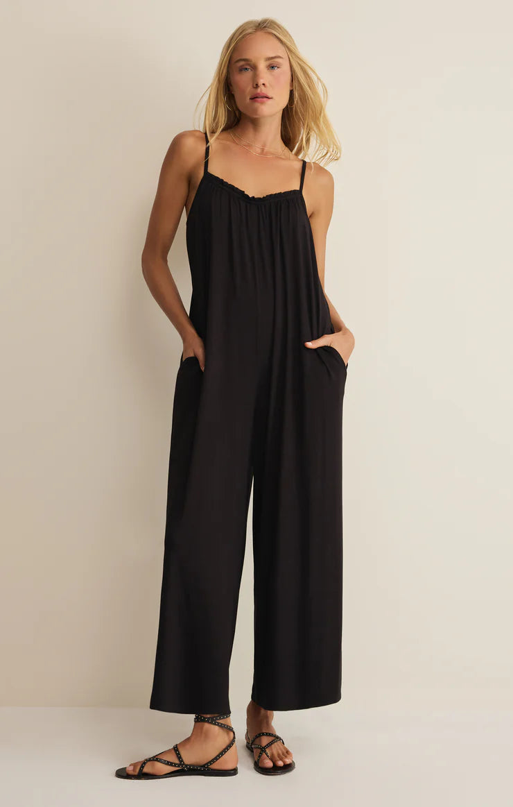 Z Supply Day Off Jumpsuit - Black Sleeveless Jersey One-Piece