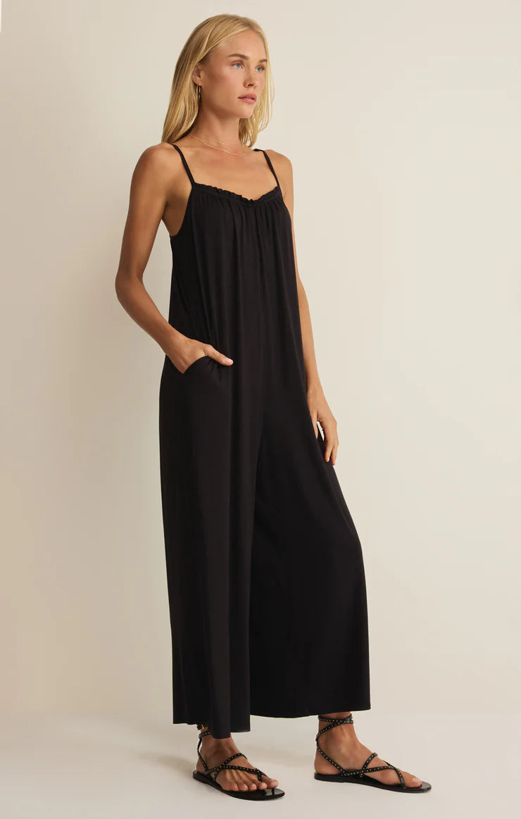 Z Supply Day Off Jumpsuit - Black Sleeveless Jersey One-Piece