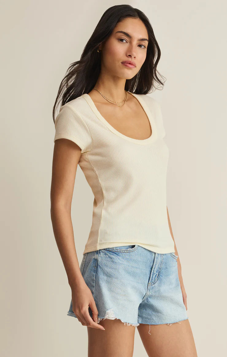 Leisurely Ribbed Scoop Neck Tee