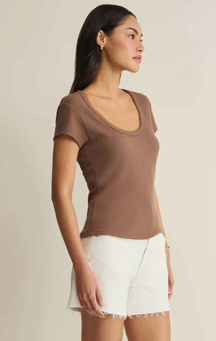 Leisurely Ribbed Scoop Neck Tee