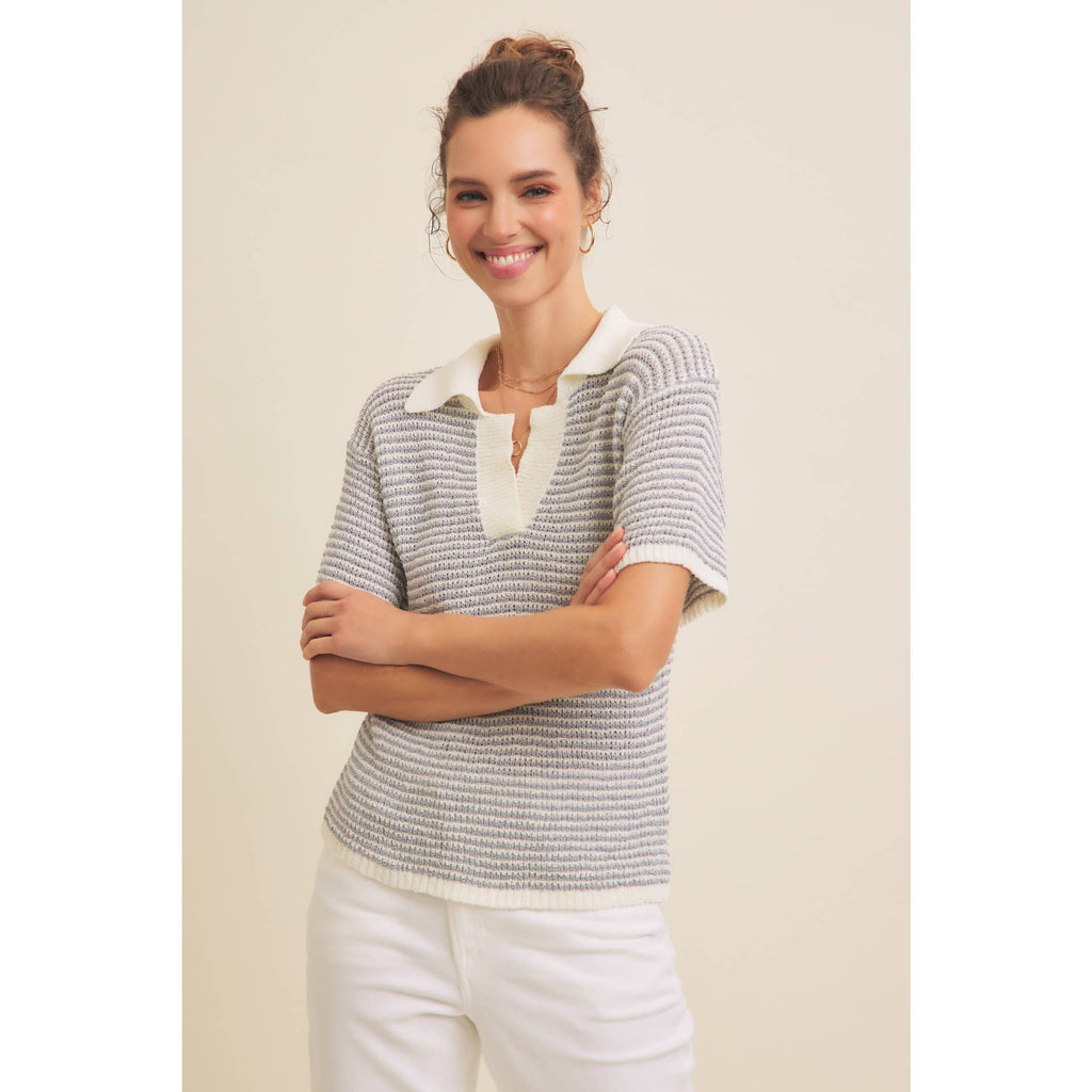 LIGHTWEIGHT BOUCLE SWEATER STRIPE TOP