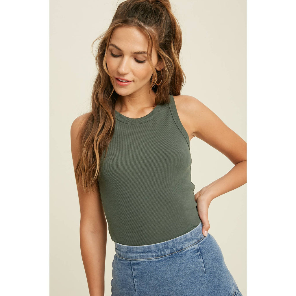 CREW NECK RIBBED KNIT TANK TOP / WL18-1044