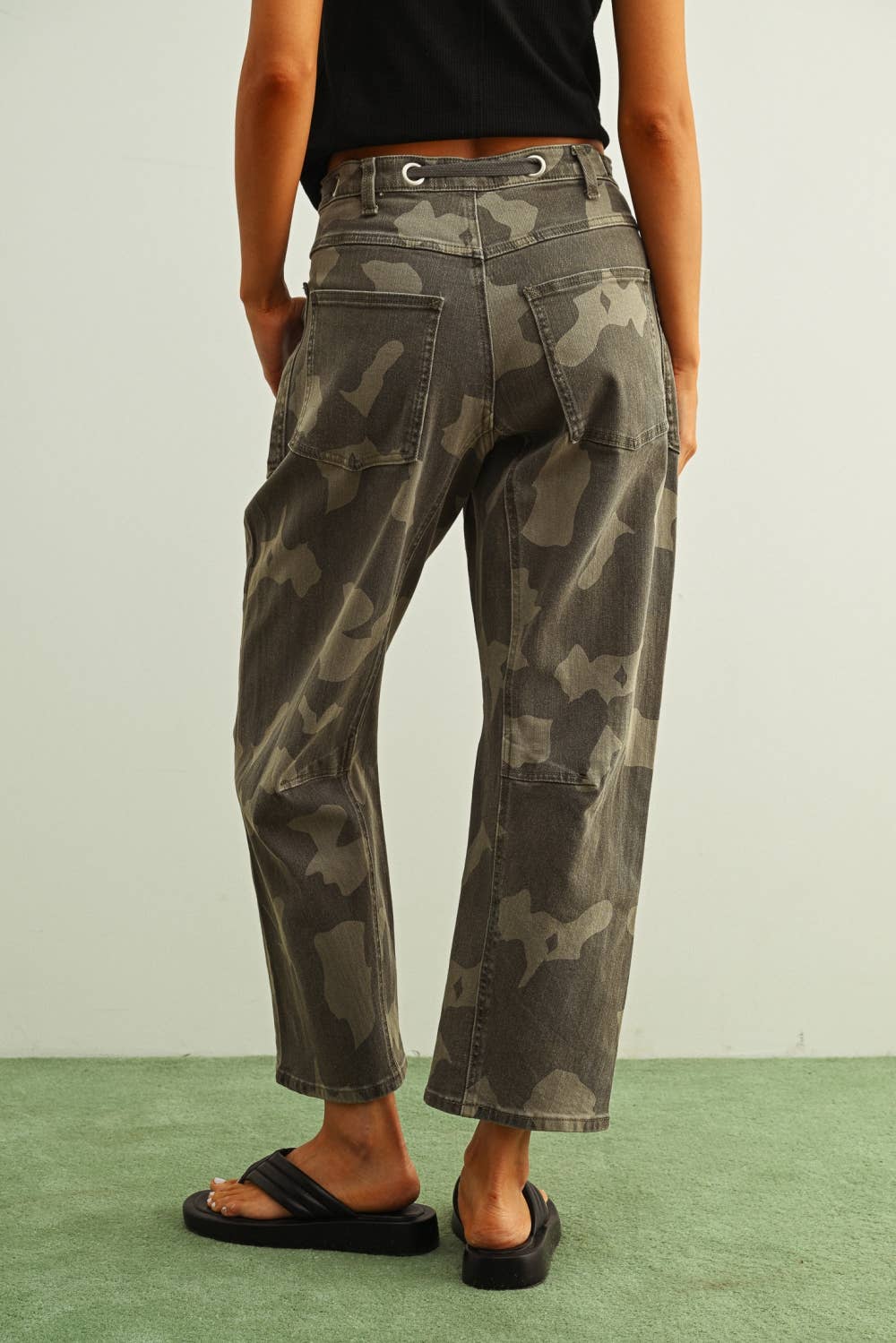 Camouflage Print Pants with Belt