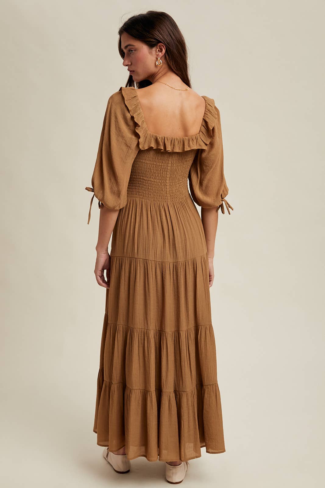 RUFFLE DETAIL TIERED MIDI DRESS / WL25-10640