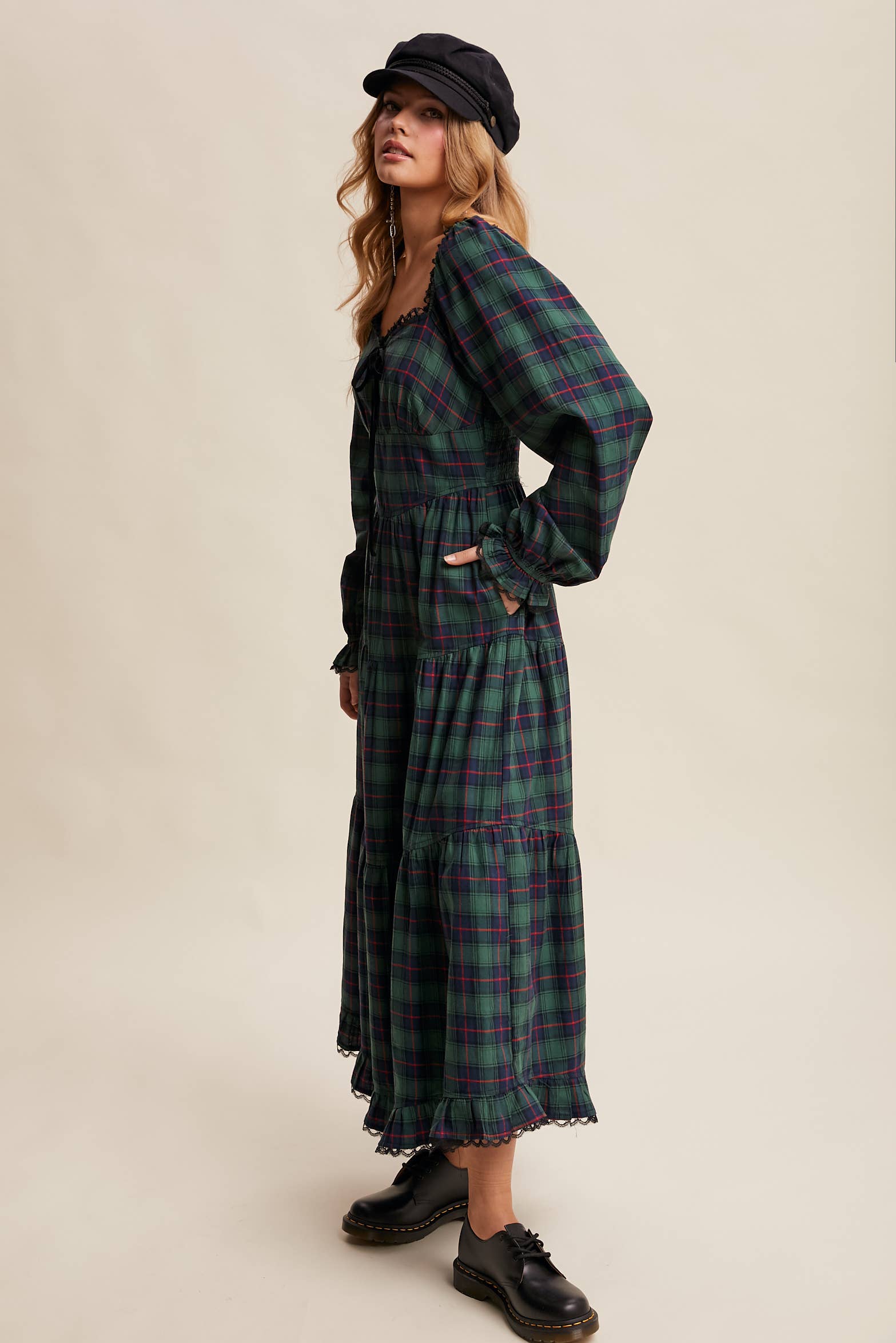 Plaid Tiered Maxi Dress LD1598