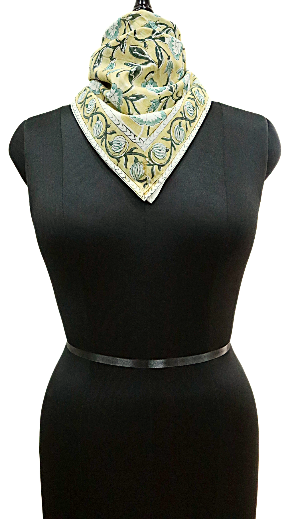 Lemon Sage Bloom - Hand Block Printed Cotton Bandana