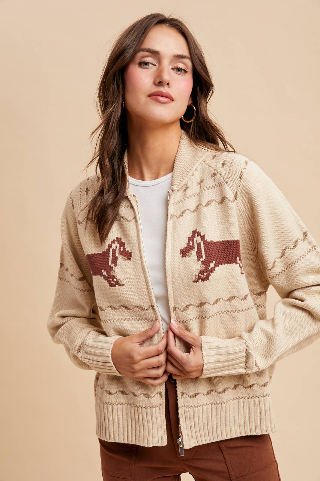 DACHSHUND ZIP UP CARDIGAN