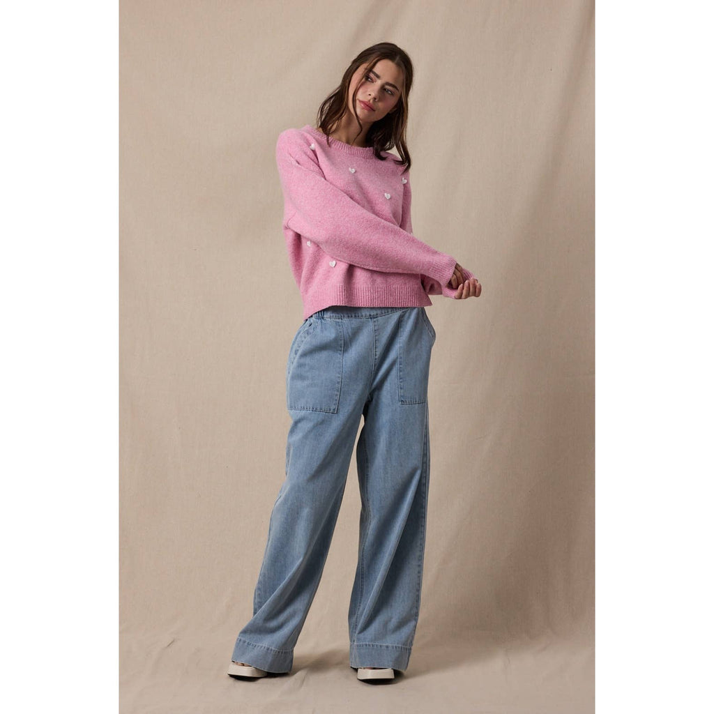 3D HEART BRUSHED SWEATER