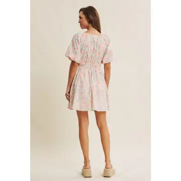 SPRING MOMENTS AIRY WATERCOLOR FIT AND FLARE MINI DRESS