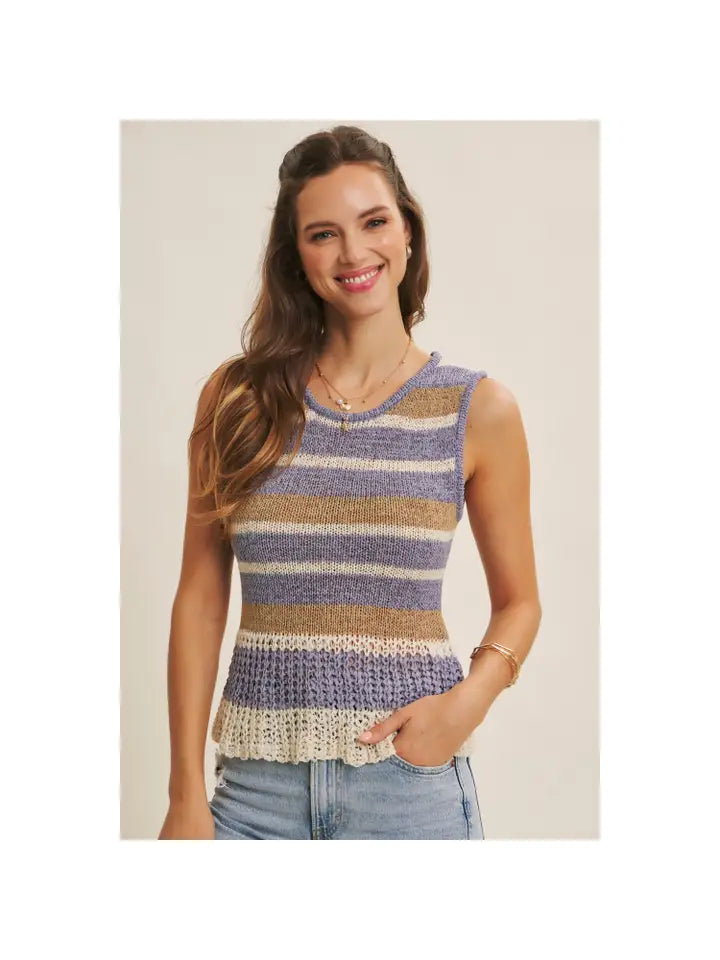 LAID-BACK COASTAL STRIPE AIRY SWEATER KNIT TANK