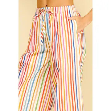 PINCH Rainbow Stripe Wide Leg Pants - High Waisted Summer Trousers