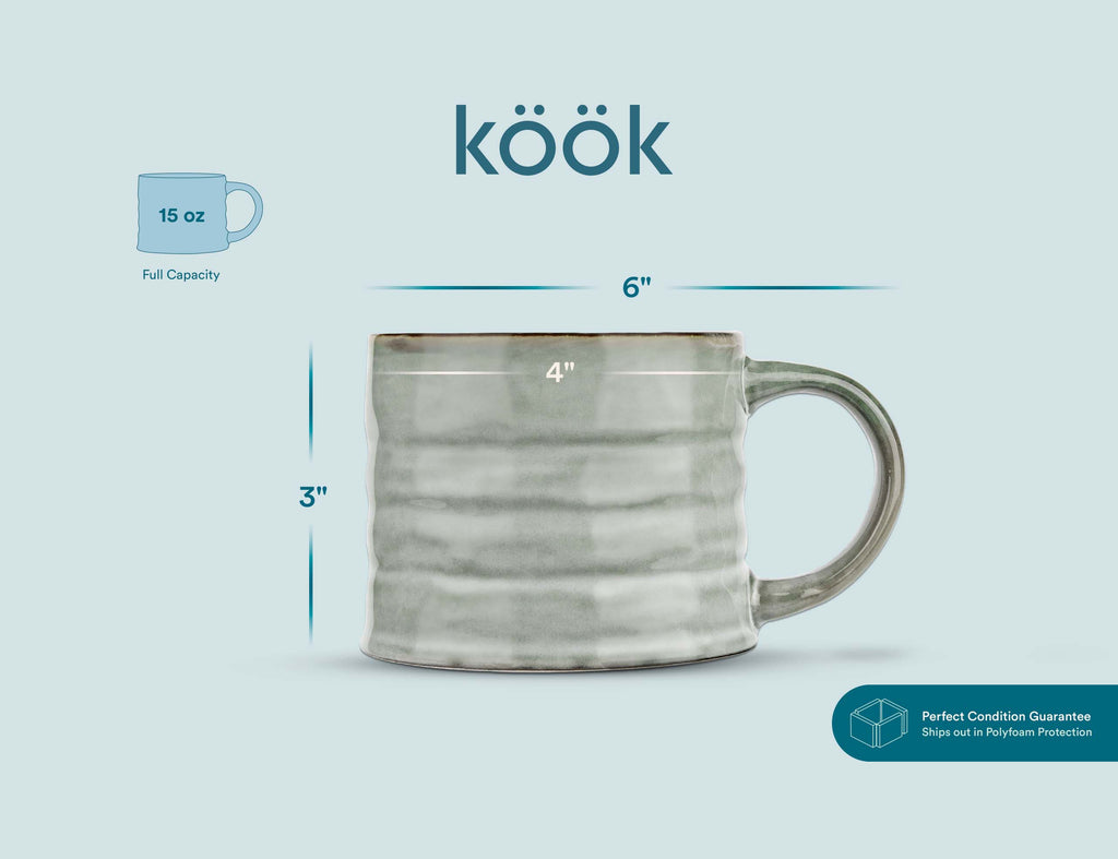 Kook Java Coffee Mugs, Stoneware, 15 oz,