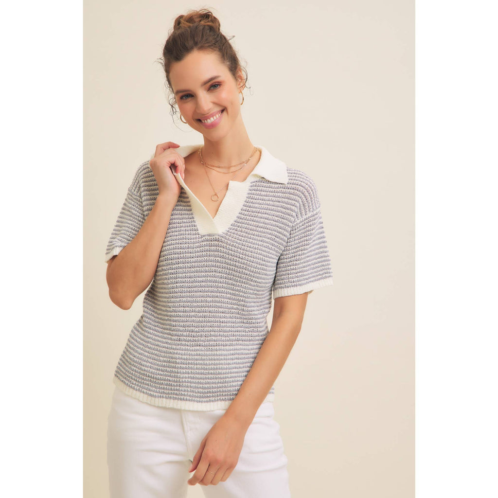 LIGHTWEIGHT BOUCLE SWEATER STRIPE TOP