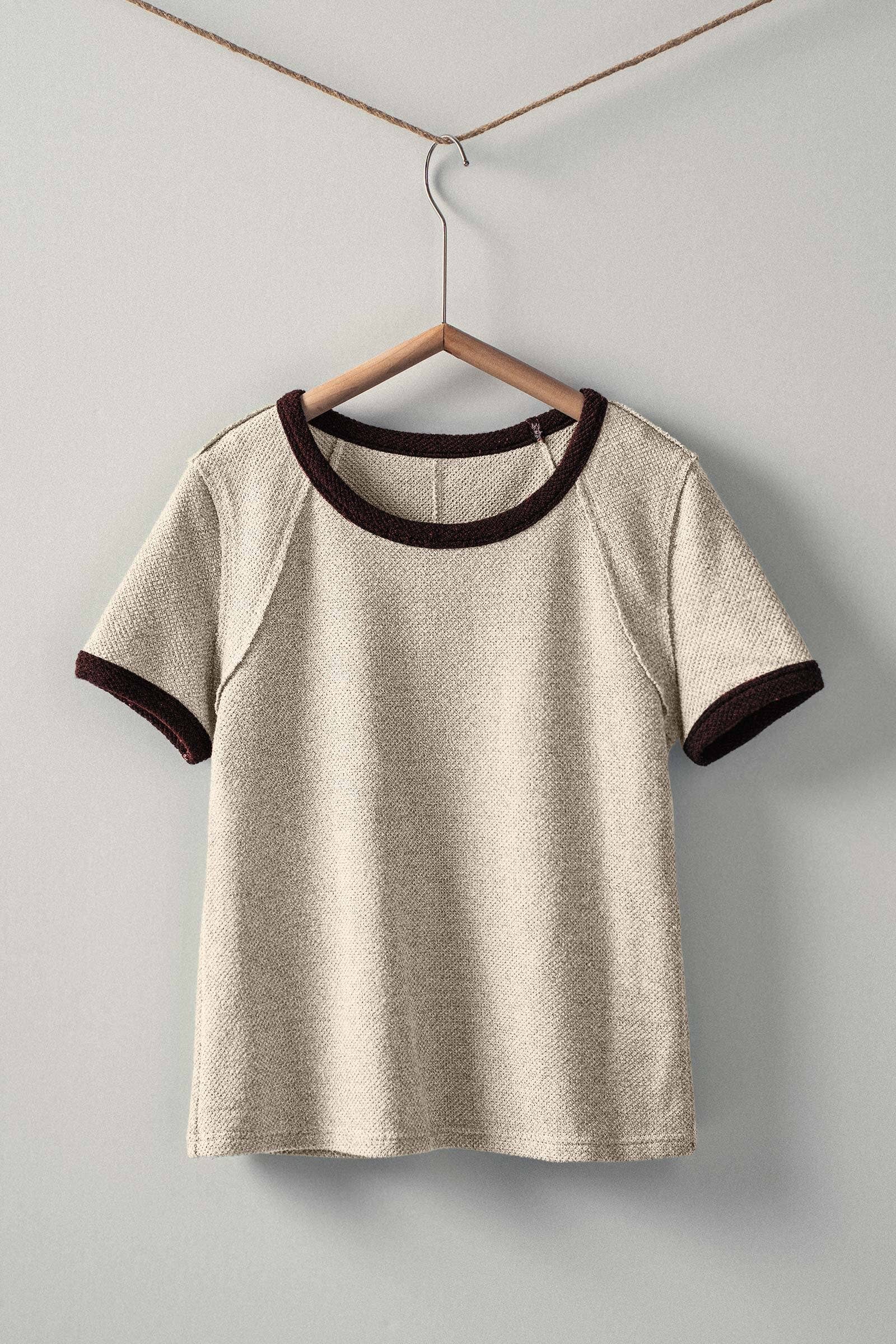 Sporty Trim Textured Crewneck Top
