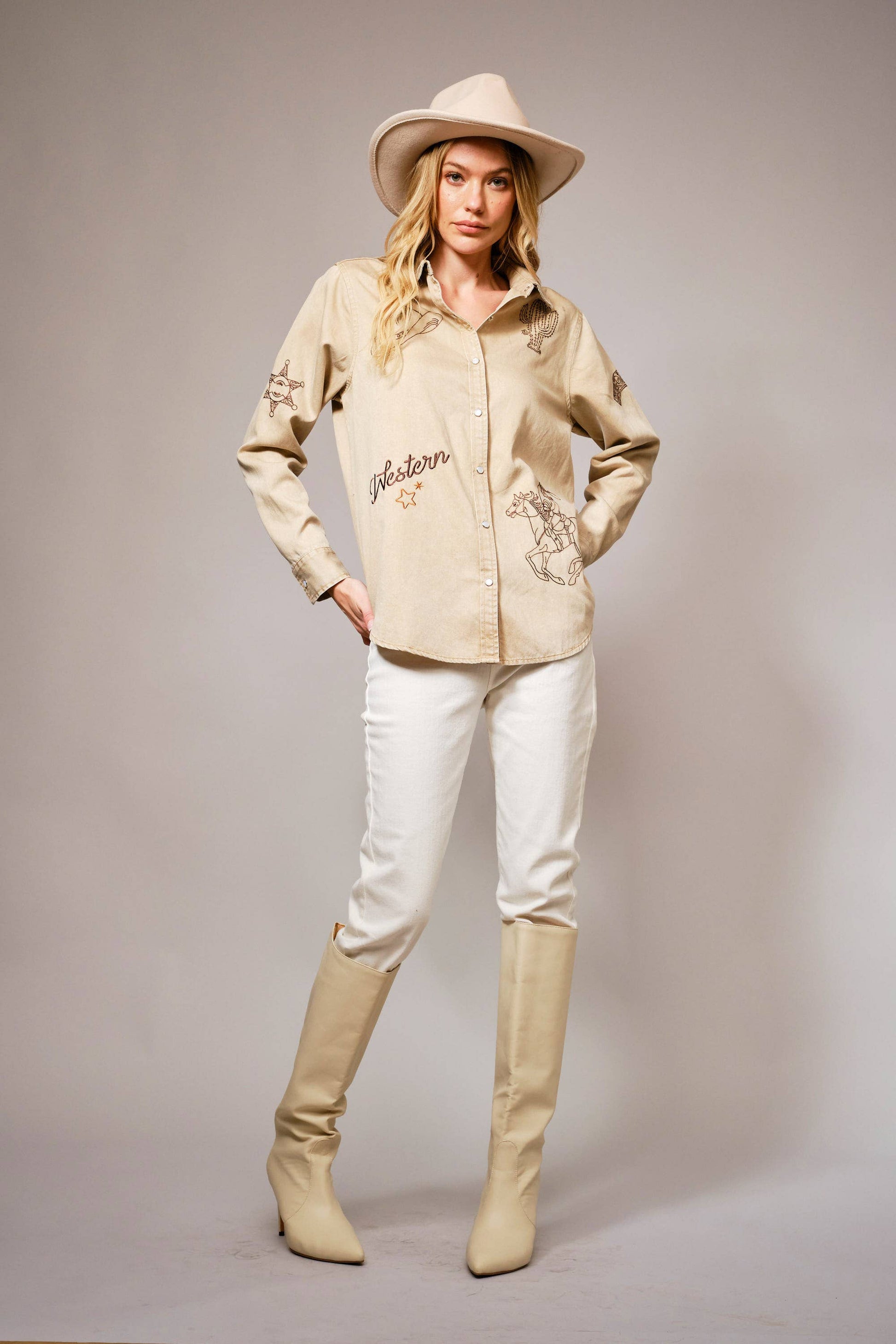 Embroidered Western Snap Button Shirt
