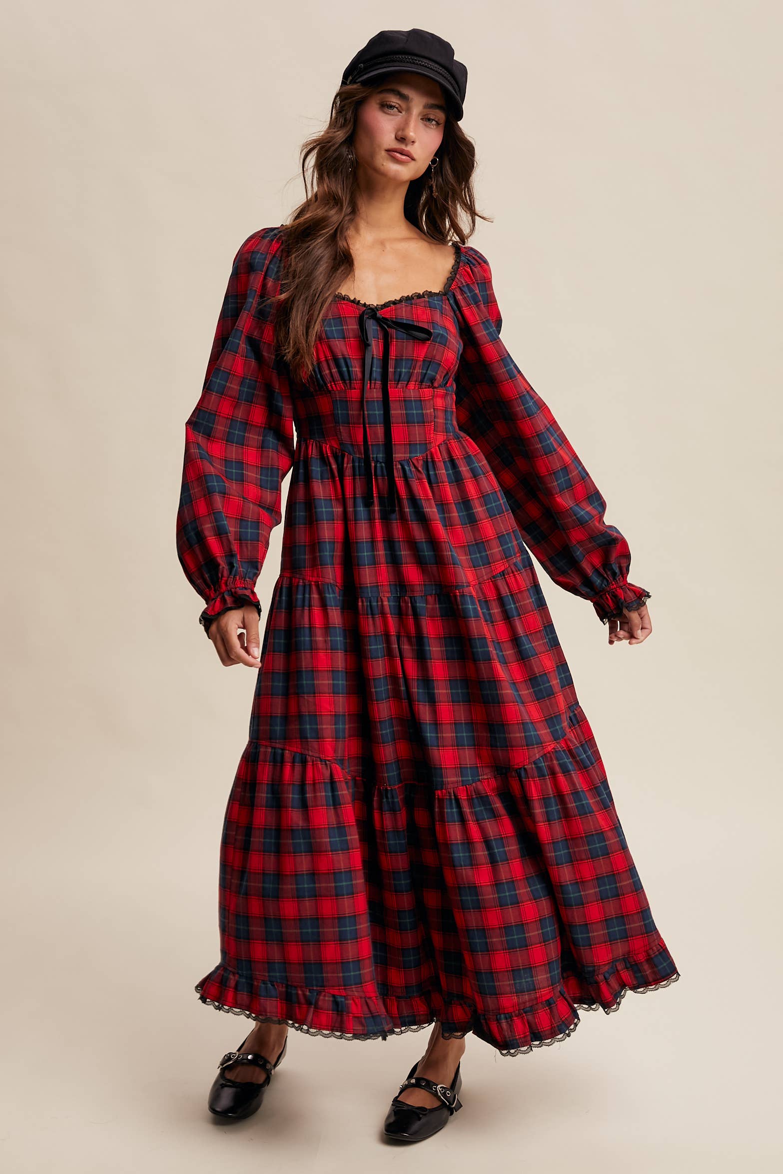 Plaid Tiered Maxi Dress LD1598