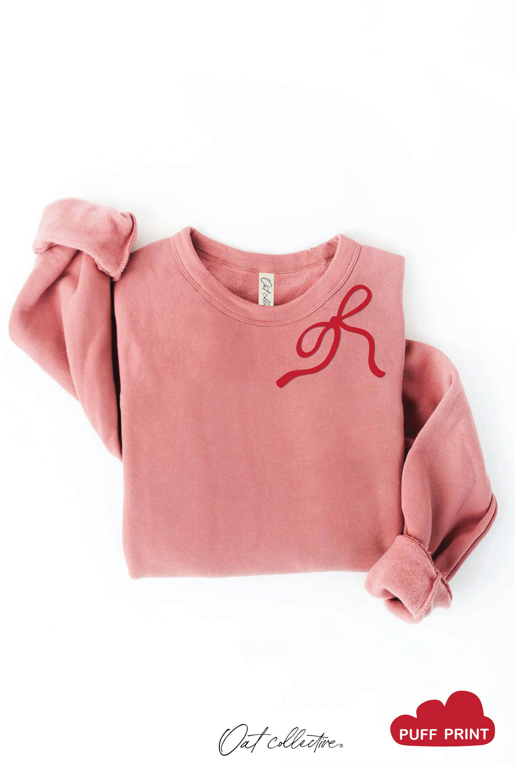 RIBBON BOW PUFF NECKLINE  Graphic Sweatshirt