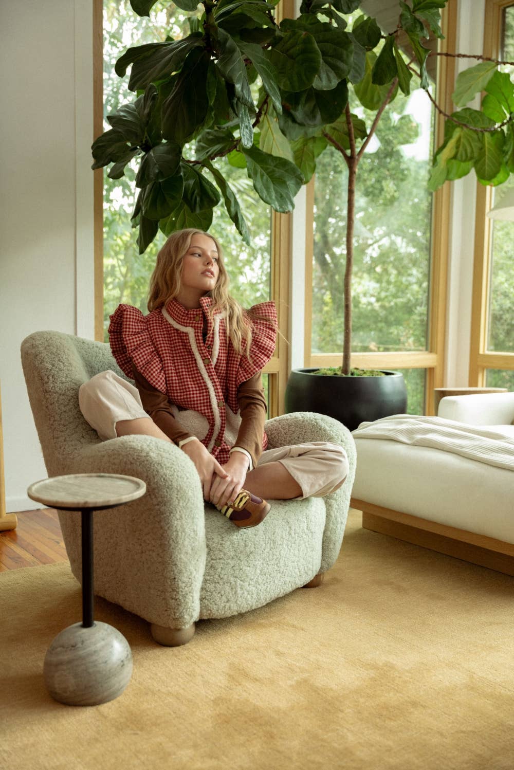 GINGHAM PATTERN SHERPA POCKET VEST