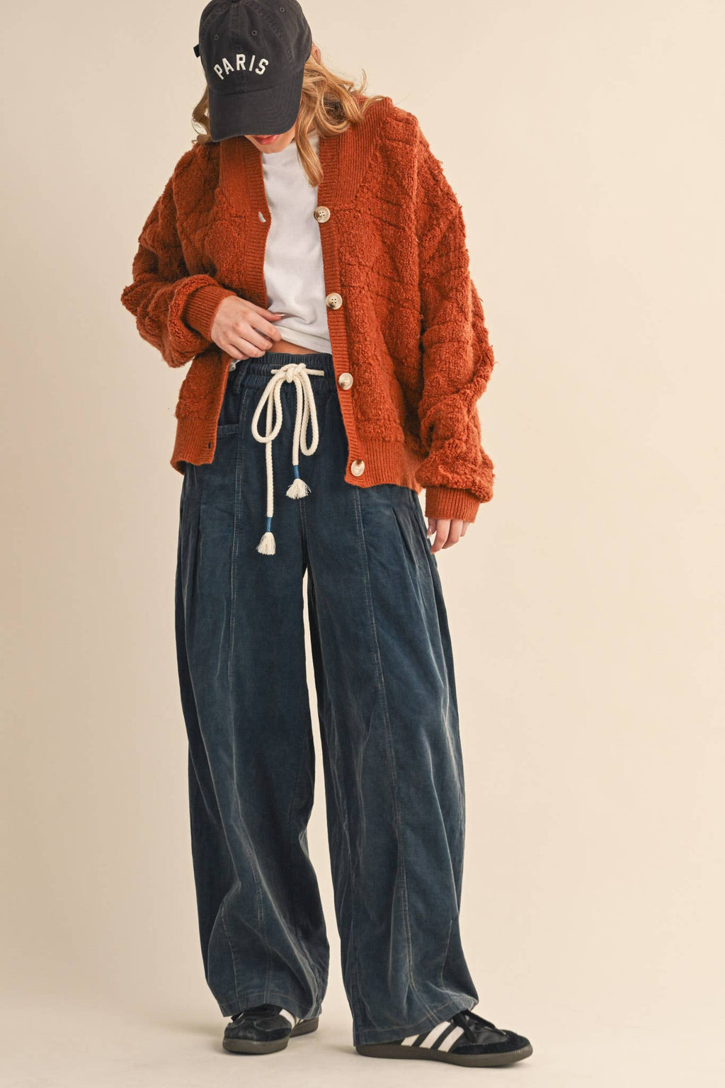 WASHED CORDUROY PLEATED BARREL PANTS MP4155