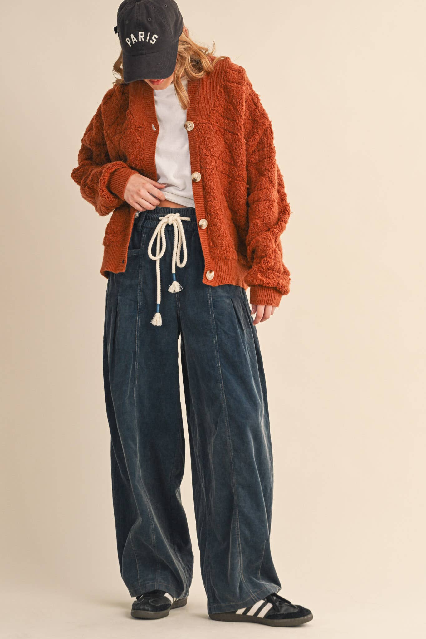 WASHED CORDUROY PLEATED BARREL PANTS MP4155