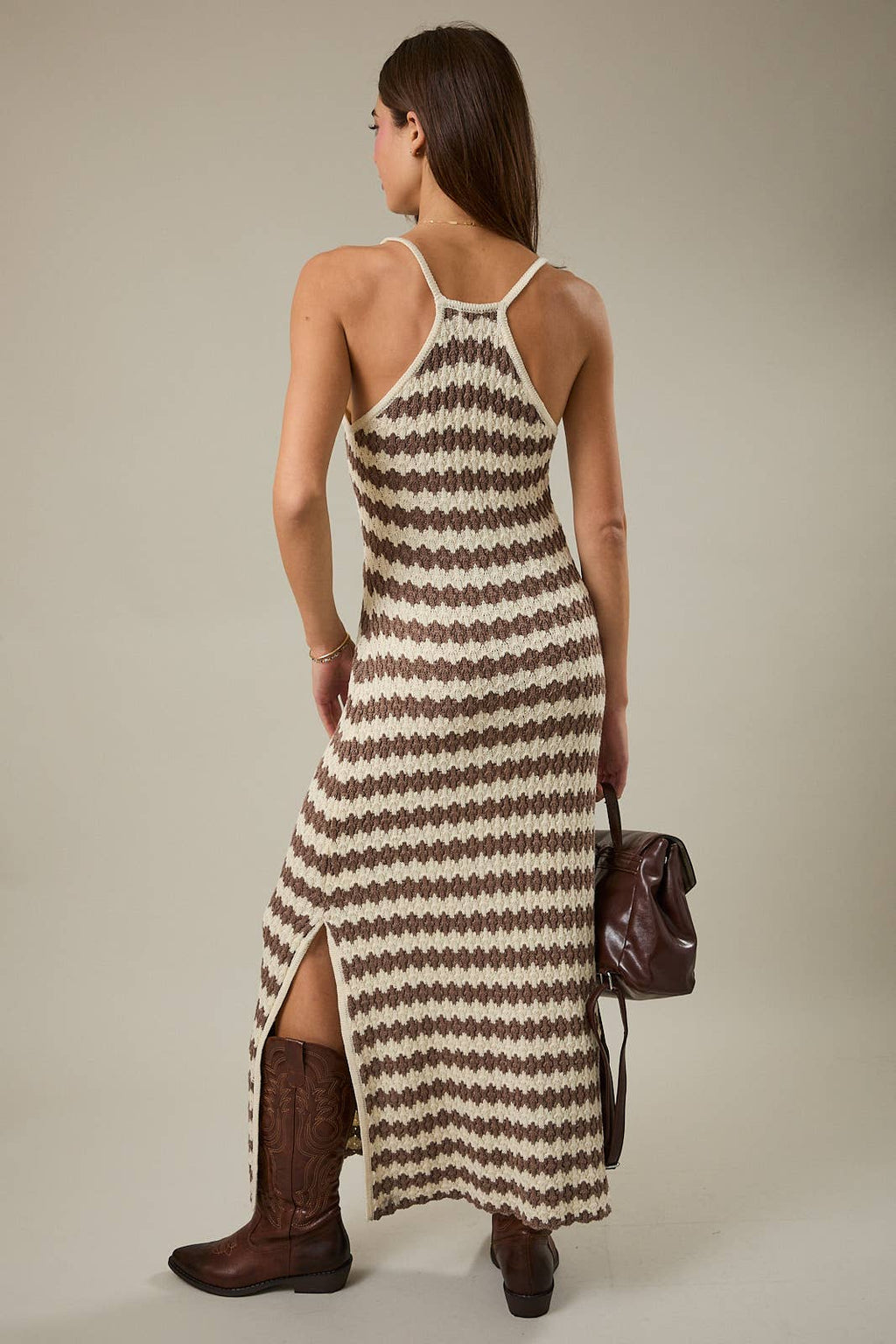 Sunday Edition Sleeveless Stripe Knit Dress - Cream & Mocha Maxi
