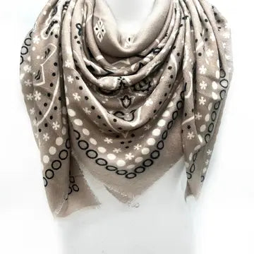 Oversized Bandana Print Square Scarf with Long Fringe