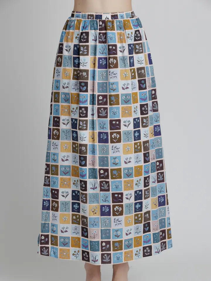 Printed Midi Skirt W/ Slit