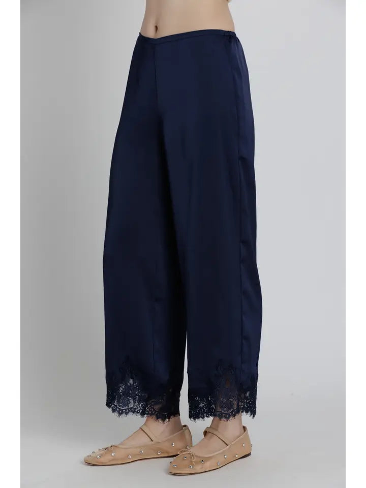 Lace Trim Satin Pants